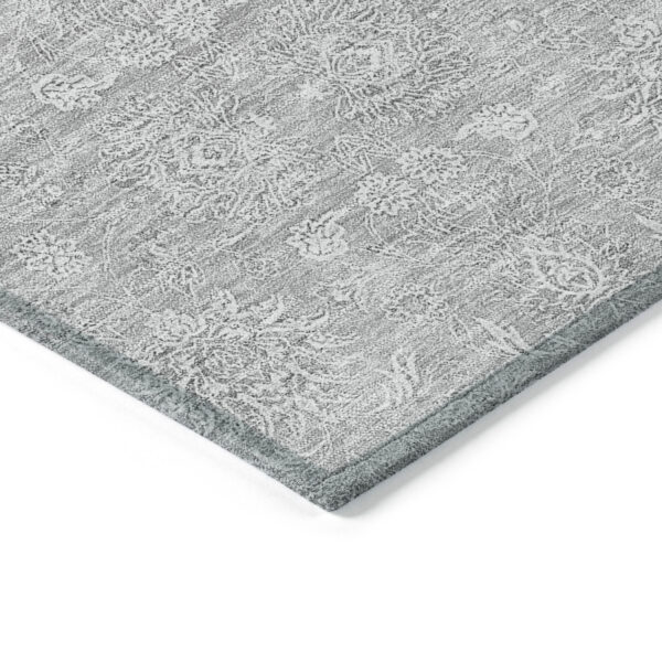 3' X 5' Silver Gray And Ivory Floral Washable Indoor Outdoor Area Rug