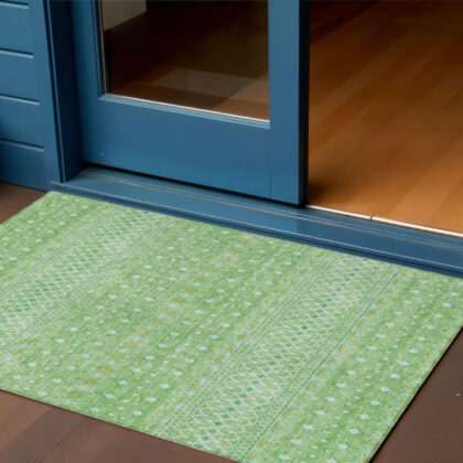 3' X 5' Green And Mint Green Tribal Washable Indoor Outdoor Area Rug