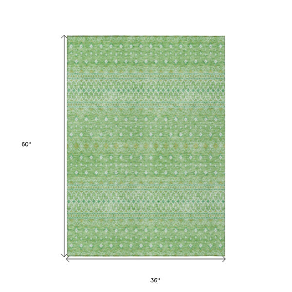 3' X 5' Green And Mint Green Tribal Washable Indoor Outdoor Area Rug