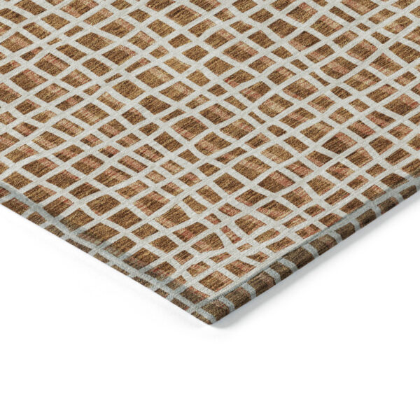 3' X 5' Orange Beige And Copper Striped Washable Indoor Outdoor Area Rug
