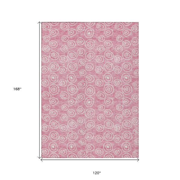 10' X 14' Pink And Ivory Geometric Washable Indoor Outdoor Area Rug