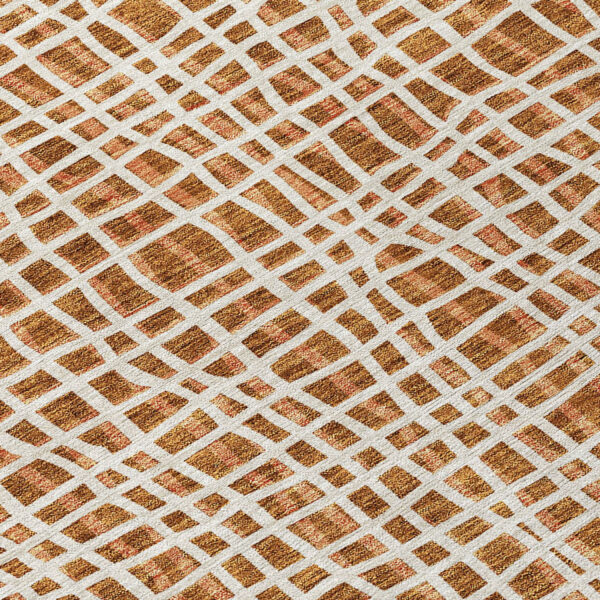 3' X 5' Orange Beige And Copper Striped Washable Indoor Outdoor Area Rug