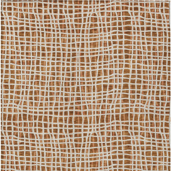 3' X 5' Orange Beige And Copper Striped Washable Indoor Outdoor Area Rug