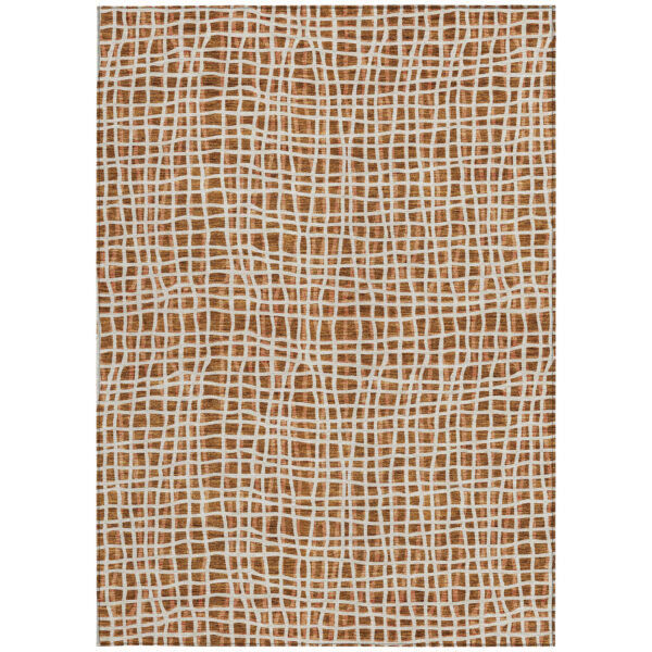 3' X 5' Orange Beige And Copper Striped Washable Indoor Outdoor Area Rug