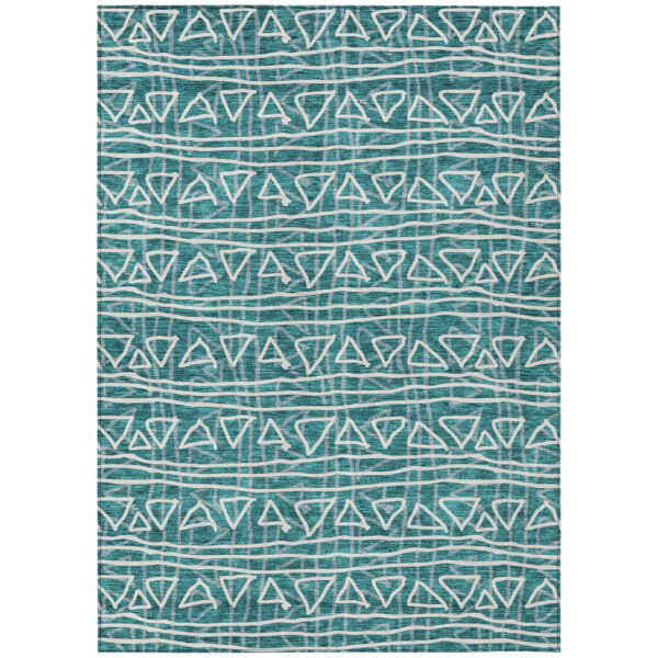 5' X 8' Teal Blue And Ivory Geometric Washable Indoor Outdoor Area Rug