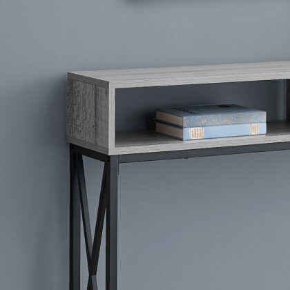 47" Gray and Black Frame Console Table With Shelves