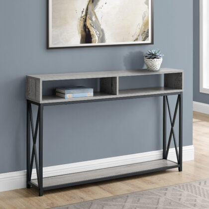 47" Gray and Black Frame Console Table With Shelves