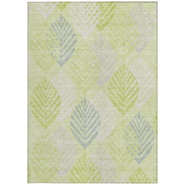 8' X 10' Artichoke Green Green And Ivory Floral Washable Indoor Outdoor Area Rug