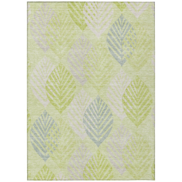 8' X 10' Artichoke Green Green And Ivory Floral Washable Indoor Outdoor Area Rug