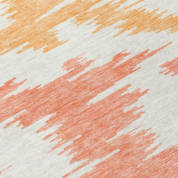 8' Coral Beige And Orange Round Abstract Washable Indoor Outdoor Area Rug