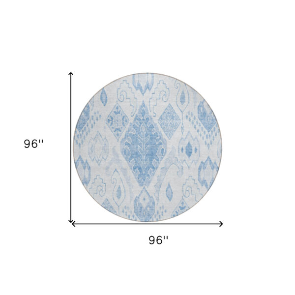 8' Denim Blue And Sky Blue Round Moroccan Washable Indoor Outdoor Area Rug