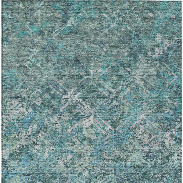 3' X 5' Sage Teal Blue And Gray Geometric Washable Indoor Outdoor Area Rug