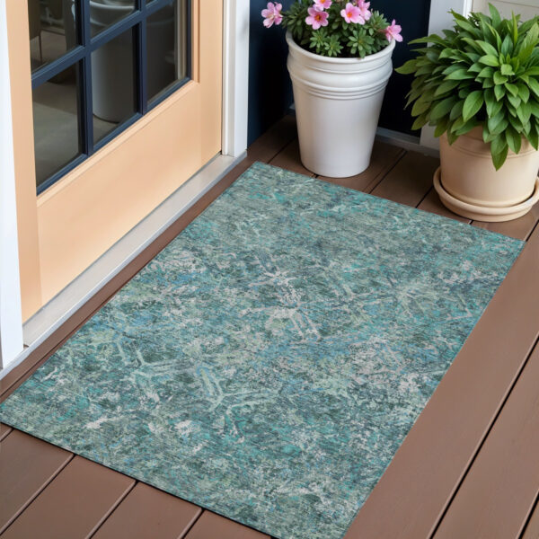 3' X 5' Sage Teal Blue And Gray Geometric Washable Indoor Outdoor Area Rug