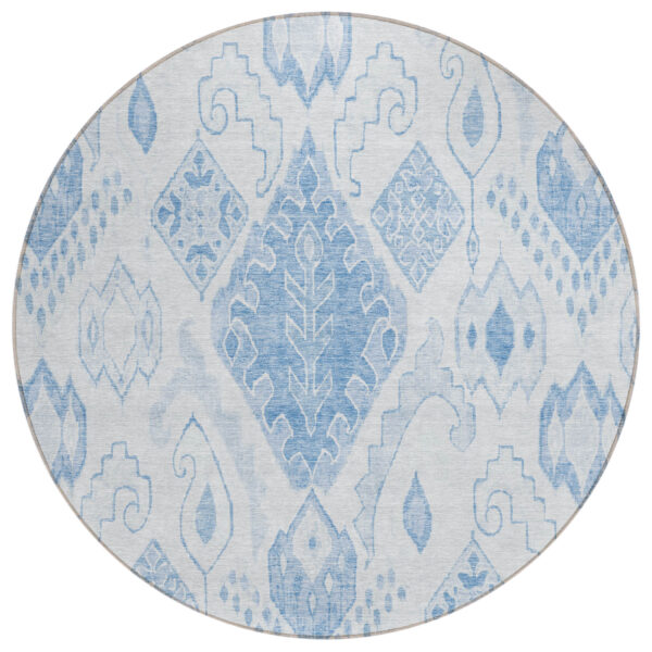 8' Denim Blue And Sky Blue Round Moroccan Washable Indoor Outdoor Area Rug