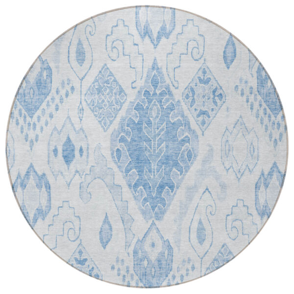 8' Denim Blue And Sky Blue Round Moroccan Washable Indoor Outdoor Area Rug