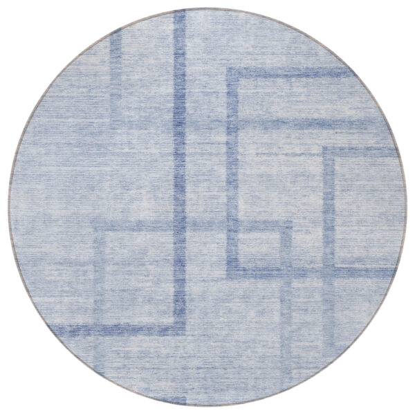 8' Sky Blue And Denim Blue Round Geometric Washable Indoor Outdoor Area Rug