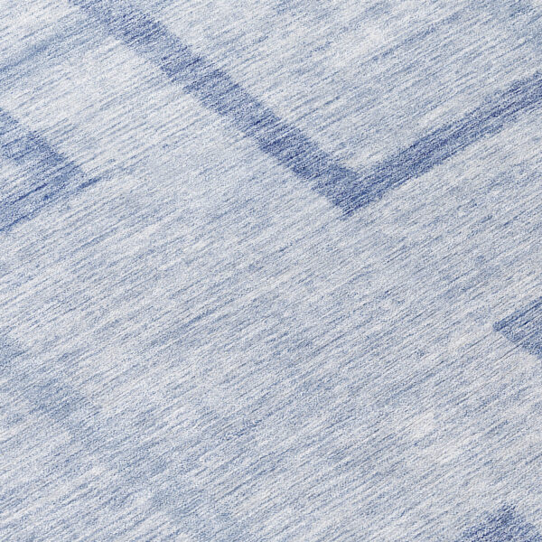 8' Sky Blue And Denim Blue Round Geometric Washable Indoor Outdoor Area Rug