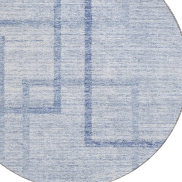 8' Sky Blue And Denim Blue Round Geometric Washable Indoor Outdoor Area Rug