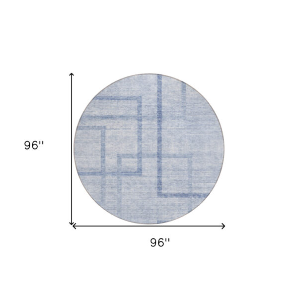 8' Sky Blue And Denim Blue Round Geometric Washable Indoor Outdoor Area Rug