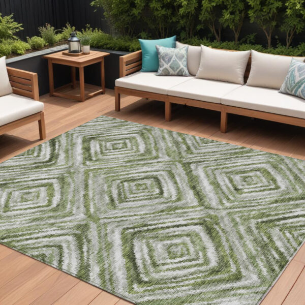8' X 10' Artichoke Green Green And Sage Geometric Washable Indoor Outdoor Area Rug