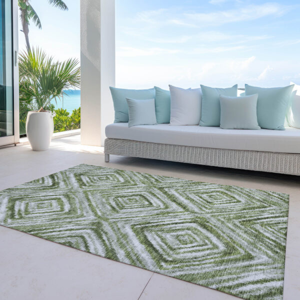 8' X 10' Artichoke Green Green And Sage Geometric Washable Indoor Outdoor Area Rug