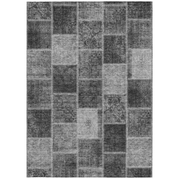 3' X 5' Gray Charcoal And Silver Patchwork Washable Indoor Outdoor Area Rug