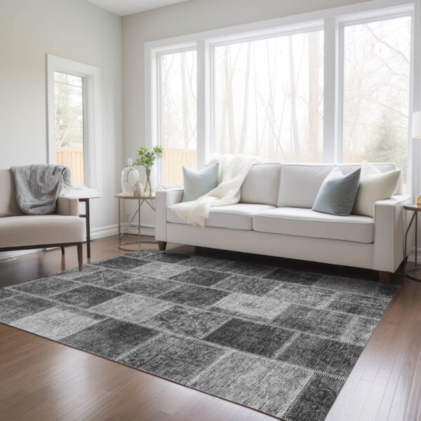 3' X 5' Gray Charcoal And Silver Patchwork Washable Indoor Outdoor Area Rug
