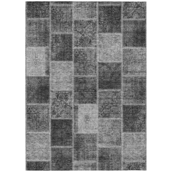 3' X 5' Gray Charcoal And Silver Patchwork Washable Indoor Outdoor Area Rug