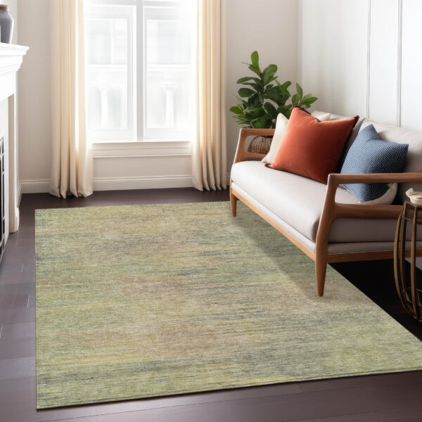 5' X 8' Artichoke Green Fern Green And Gold Abstract Washable Indoor Outdoor Area Rug