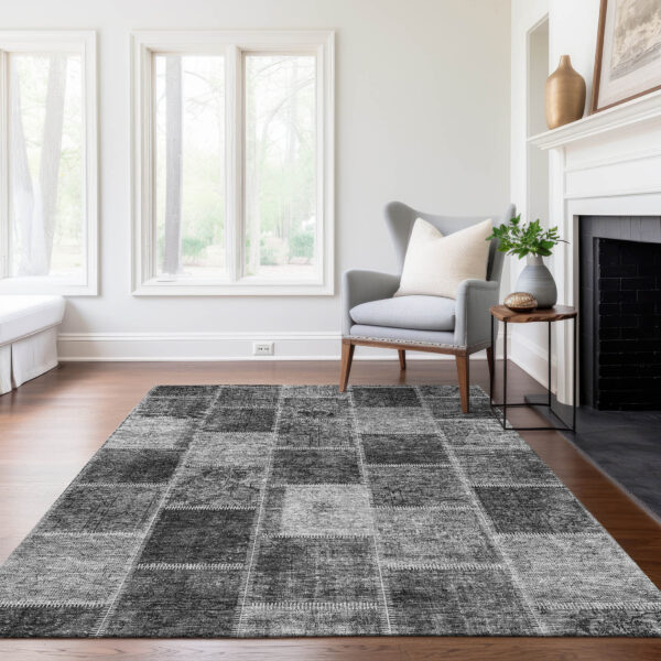 3' X 5' Gray Charcoal And Silver Patchwork Washable Indoor Outdoor Area Rug