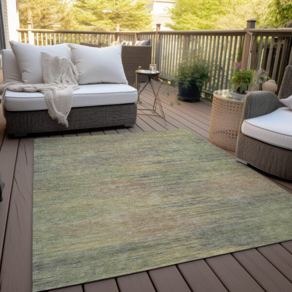 5' X 8' Artichoke Green Fern Green And Gold Abstract Washable Indoor Outdoor Area Rug