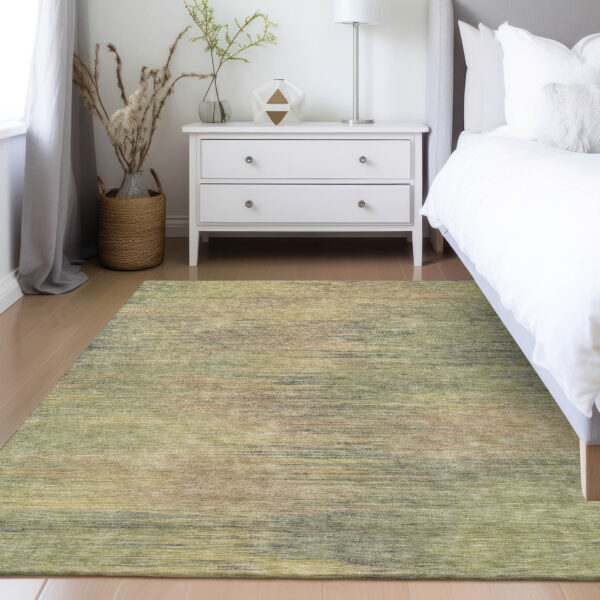 5' X 8' Artichoke Green Fern Green And Gold Abstract Washable Indoor Outdoor Area Rug