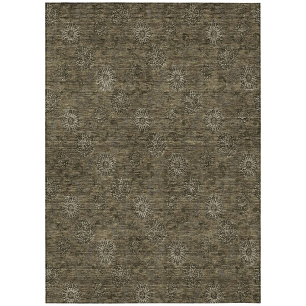 5' X 8' Brown And Beige Floral Washable Indoor Outdoor Area Rug