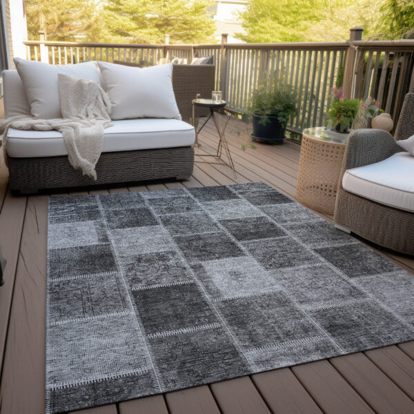3' X 5' Gray Charcoal And Silver Patchwork Washable Indoor Outdoor Area Rug