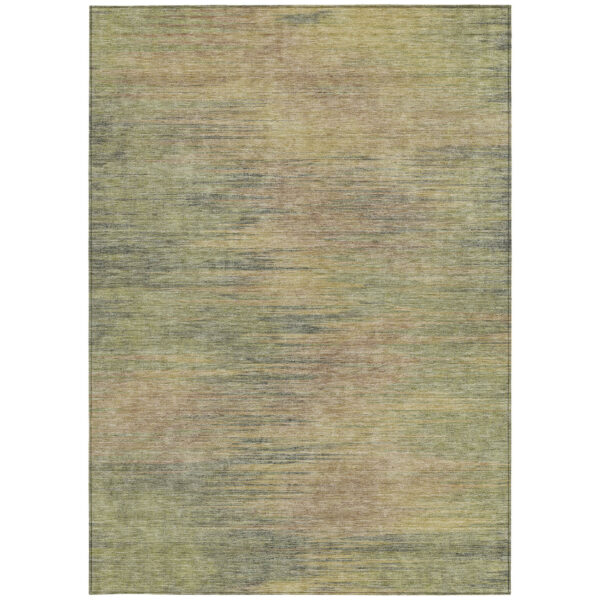 5' X 8' Artichoke Green Fern Green And Gold Abstract Washable Indoor Outdoor Area Rug