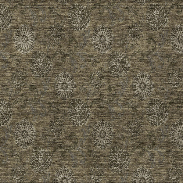 5' X 8' Brown And Beige Floral Washable Indoor Outdoor Area Rug