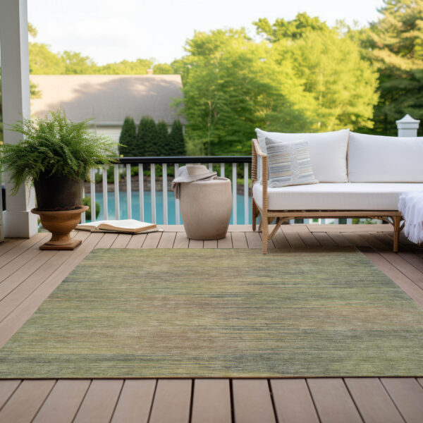 5' X 8' Artichoke Green Fern Green And Gold Abstract Washable Indoor Outdoor Area Rug