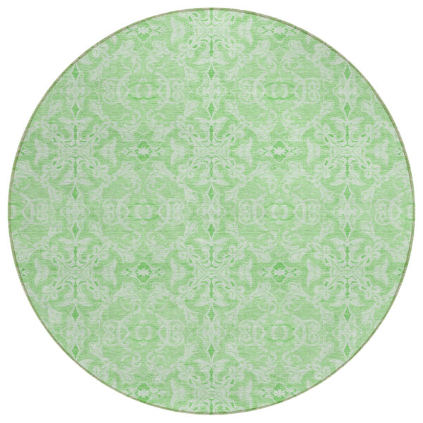 8' Lime Green And Green Round Medallion Washable Indoor Outdoor Area Rug