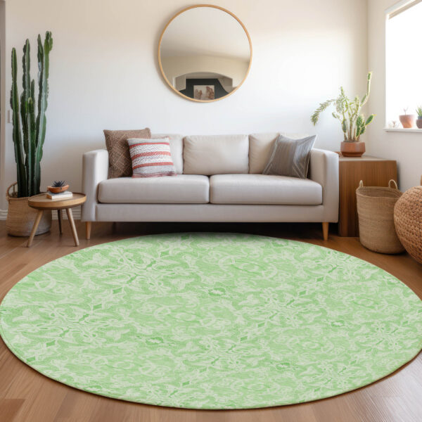 8' Lime Green And Green Round Medallion Washable Indoor Outdoor Area Rug