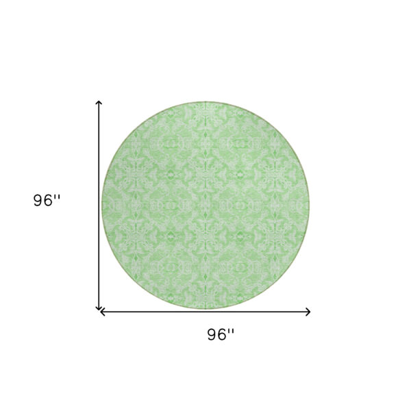 8' Lime Green And Green Round Medallion Washable Indoor Outdoor Area Rug