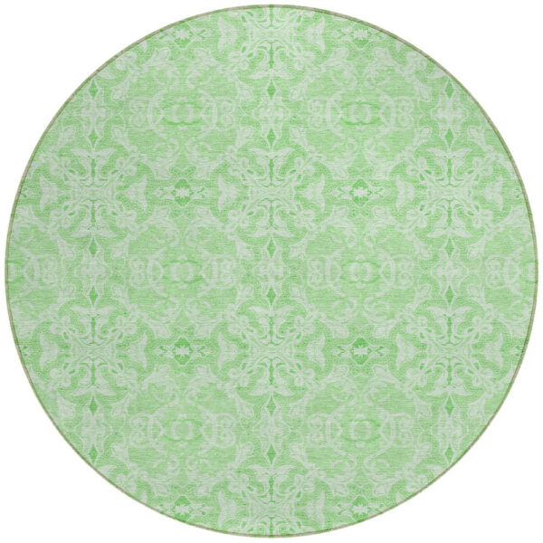8' Lime Green And Green Round Medallion Washable Indoor Outdoor Area Rug