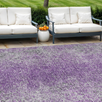 8' X 10' Plum Purple And Silver Oriental Washable Indoor Outdoor Area Rug
