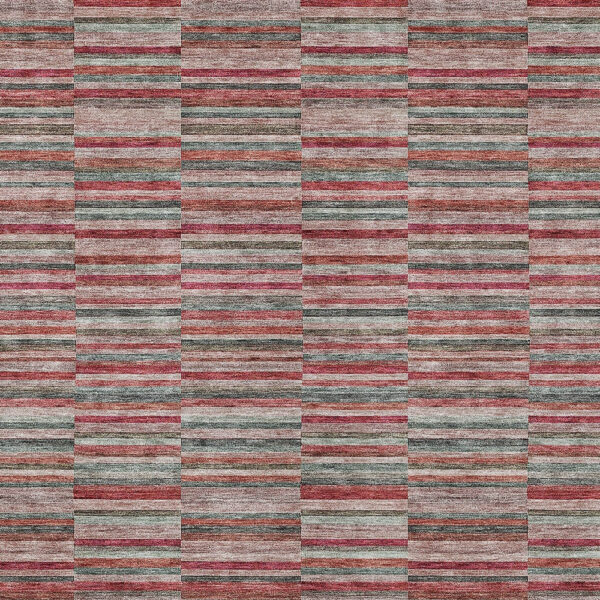 8' X 10' Red Beige And Copper Striped Washable Indoor Outdoor Area Rug