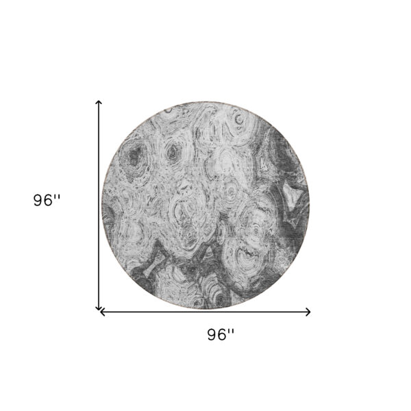 8' Gray Silver And Charcoal Round Abstract Washable Indoor Outdoor Area Rug