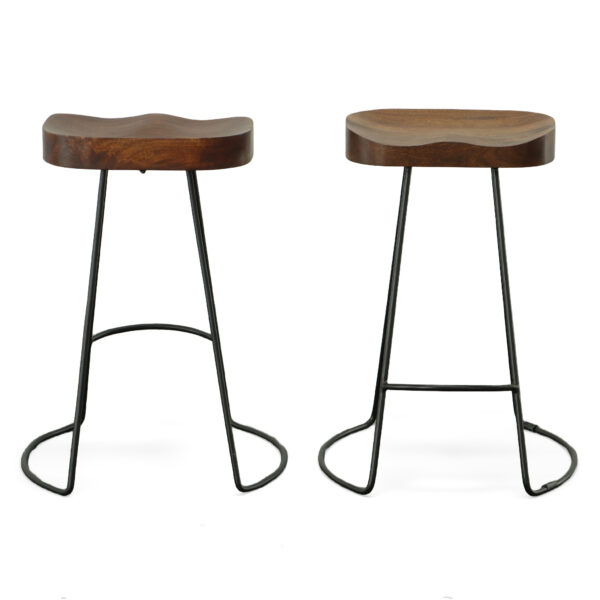 Set of Two 25" Chestnut and Black Solid Wood and Steel Backless Counter Height Bar Chairs