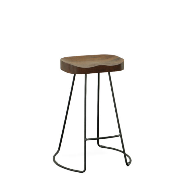 Set of Two 25" Chestnut and Black Solid Wood and Steel Backless Counter Height Bar Chairs