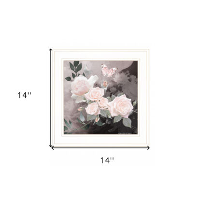 Pink Roses and Butterfly White Framed Print Wall Art