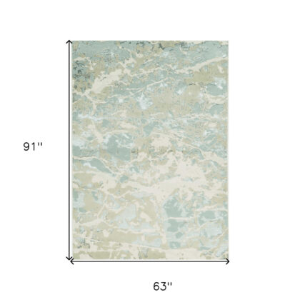 5' X 8' Sand Gray and Green Abstract Area Rug