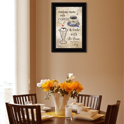 Everyday Starts With Coffee Black Framed Print Wall Art