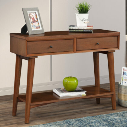 42" Brown Floor Shelf Console Table With Shelves And Drawers
